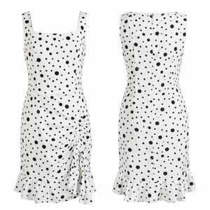 Rickie Freeman Teri Jon Black & White Polka Dot Dress Midi Cotton Sz 10 Ruffle